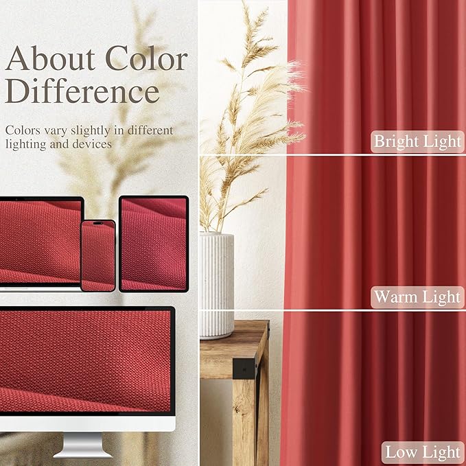 Christmas Red Linen 120 Inch Curtains for Living Room Light Filtering Semi Sheer Curtain Back Tab Vintage Rustic Neutral Luxury Home Decor Floor to Ceiling High Window for Bedroom 52x120,2 Panels