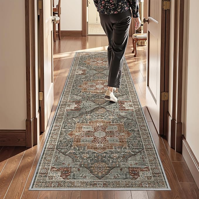 Kitchen Runner Rug Non Slip Washable 2.5x8, Soft Low Pile Entryway Rug Runners for Hallways,Carpet Runner for Living Room,Kitchen, Laundry, Bathroom(Grey/Brown/Tan,2.5'x8')