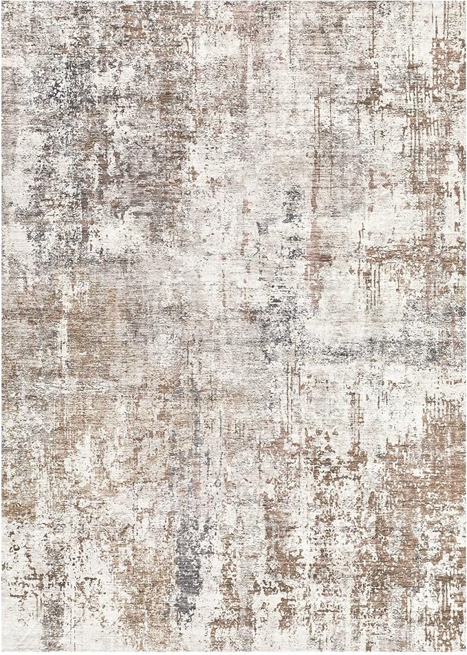 UERMEI 3x5 Area Rug Living Room Rugs - Washable Neutral Modern Abstract Soft Thin Rug Indoor Floor No Slip Rug Carpet for Bedroom Under Dining Table Home Office Decor - Brown/Grey/Red