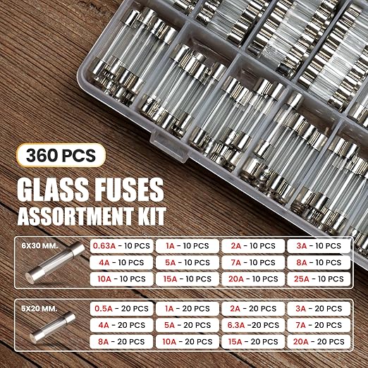 MADCATZ 360 Pcs 24 Values Fast Blow Glass Fuses Assortment Kit 250V 5x20mm - Image 2