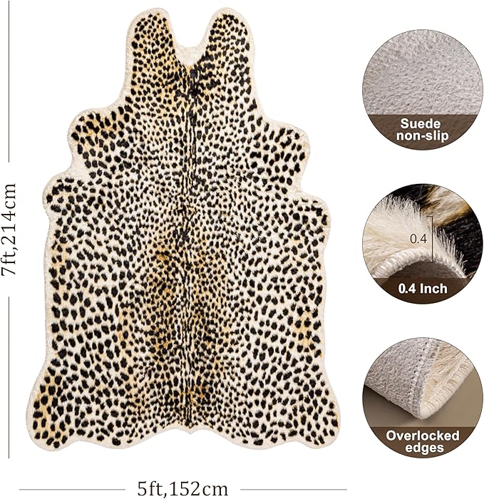 Cheetah Print Rug, Leopard Rug 5.2x7 Faux Animal Print Skin Cheetah Area Rug for Bedroom Living Room Animal Fur Hide Rustic Antelope Multicolor