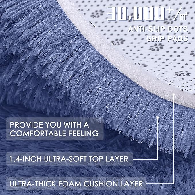 OLANLY 2x6 Machine Washable Runner Rugs for Hallway, Soft Fluffy Shaggy Bedside Rugs for Bedroom, Living Room, Indoor Floor Carpet for Kids Girls and Boys, Home Decor Aesthetic, Denim Blue