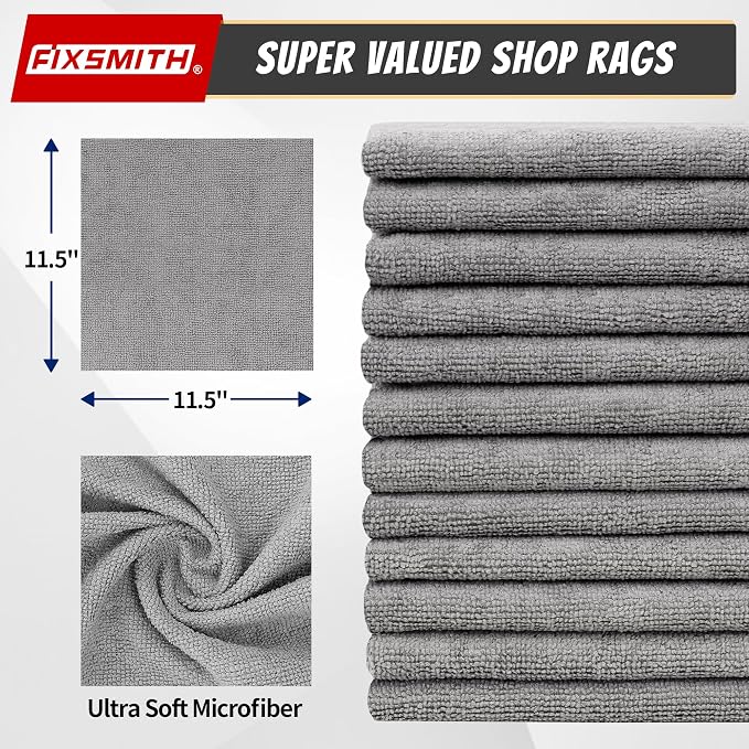 FIXSMITH Microfiber Cleaning Cloth, Shop Towels Bulk, 24 Pack Grey Microfiber - Image 2