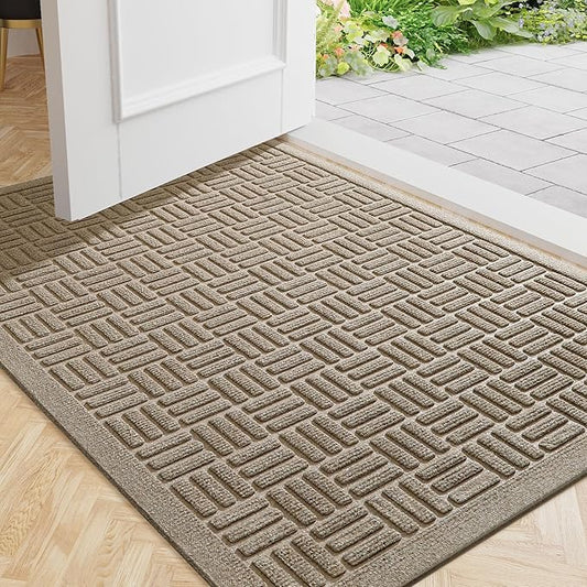 Mibao Front Door Mat Indoor Outdoor Entrance, Dirt Trapping Waterproof All-Season, All-Weather Doormat, Non-Slip Durable Natural Rubber Low Profile Easy Clean Patio Entrance Mat, 47" x 31.5", Beige