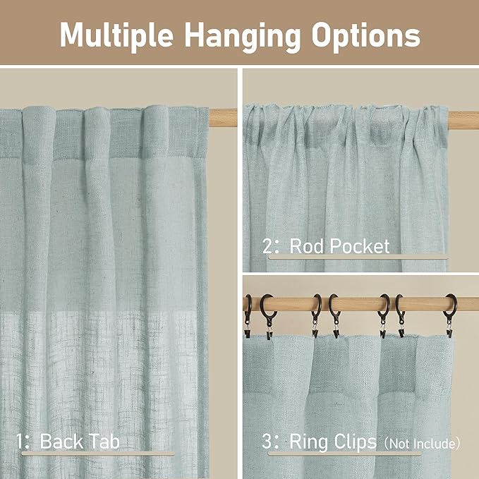 LAMIT Linen Blended Curtains for Bedroom, Faux Linen Textured Light Filtering Drapes Back Tab and Rod Pocket Boho Burlap Panels for Farmhouse/Living Room, 2 Panels, 52 x 72 Inch, Greyish Blue