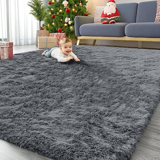 OLANLY 10x11 Machine Washable Large Area Rugs for Living Room, Bedroom, Soft Fluffy Shaggy Bedside Rug, Indoor Floor Carpet for Kids Girls and Boys, Dorms, Nursery, Home Decor Aesthetic, Grey