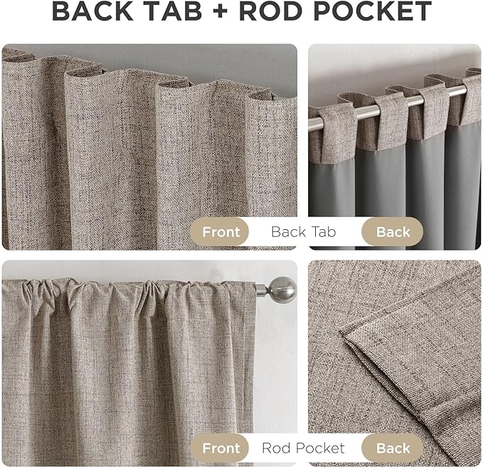 Joydeco Blackout Curtains for Bedroom - Nature Linen 84 Inch Long 100% Light Blocking 2 Panels Set, Rod Pocket & Back Tabs Living Room Drapes, Thermal Insulated Room Darkening Window Curtains