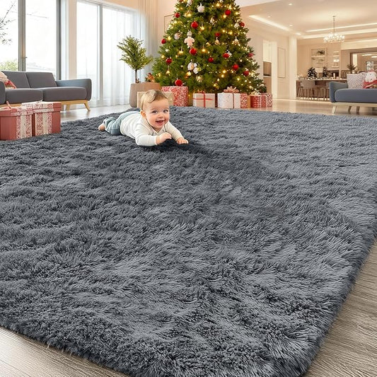 OLANLY 7x10 Machine Washable Large Area Rugs for Living Room, Bedroom, Soft Fluffy Shaggy Bedside Rug, Indoor Floor Carpet for Kids Girls and Boys, Dorms, Nursery, Home Decor Aesthetic, Grey