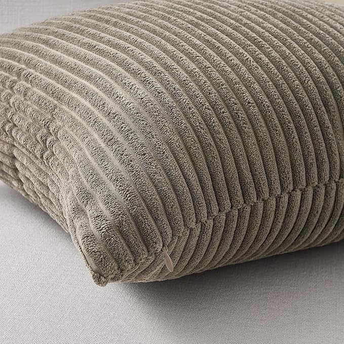 Topfinel 4 Packs Natural Decorative Throw Pillows Covers 24x24 Inch for Living Room Couch Bed Sofa, Rustic Farmhouse Boho Home Decor, Soft Plush Striped Corduroy Square Cushion Case 60x60 cm