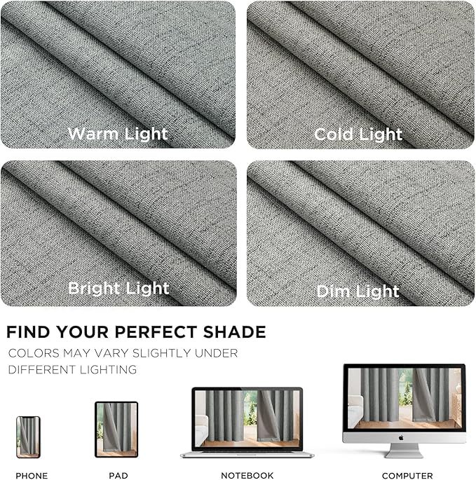 Joydeco Linen Blackout Curtains for Bedroom - 100% Light Blocking 1 Panels, Light Grey Drapes 100" W x 96" L, Thermal Insulated Room Darkening Curtains for Living Room, Rod Pocket & Back Tabs