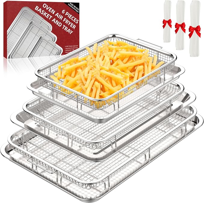 3 Set Air Fryer Basket, Air Fryer Pans and Tray by MakeCookingMoreEasier
