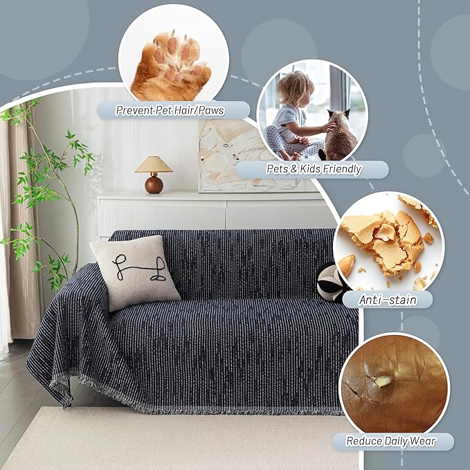 MYSKY HOME Couch Covers for 3 Cushion Couch Sofa, Sectional Couch Cover L Shape Chenille Couch Cushion Covers for Pets, Furniture Protector Cover for Dogs, Kids, 91"X150", Navy