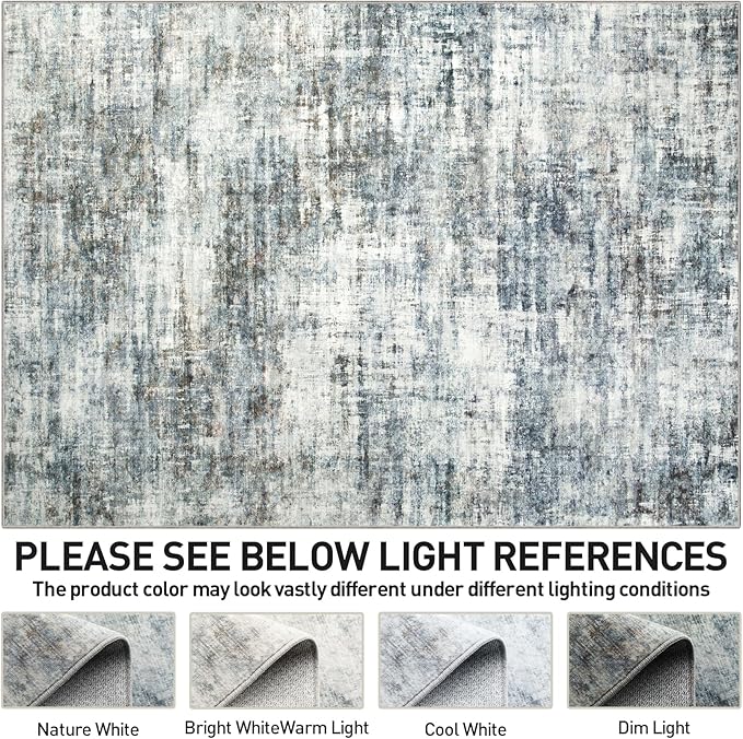 10x14 Area Rugs Washable Rug: Modern Abstract Living Room Rug Soft Anti-Skid Thin Carpet Indoor Floor Non-Shedding Carpets for Bedroom Dining Room Farmhouse Nursery Home Office Blue Multi