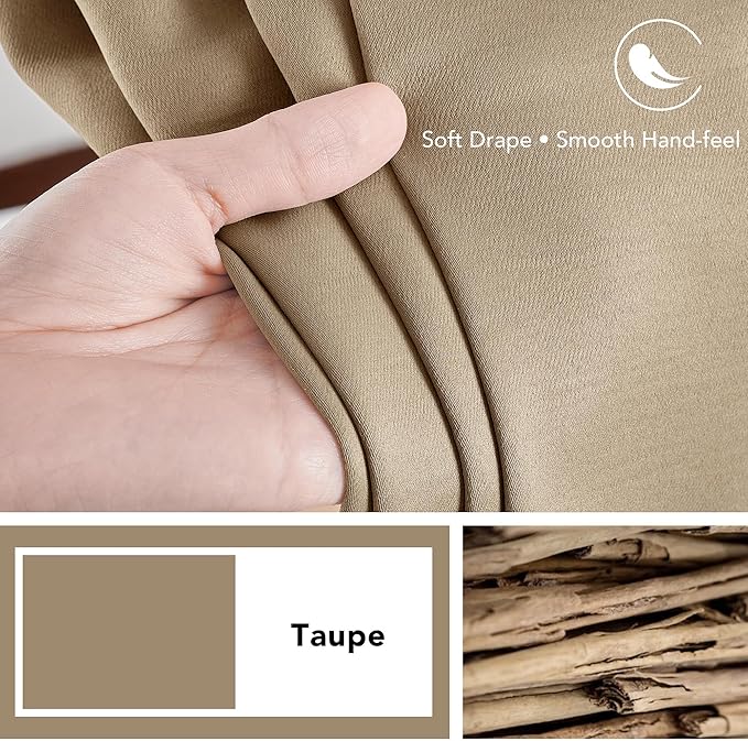 Deconovo Blackout Curtains, Thermal Insulated, W52 x L108 2 Panels, Back Tab, Machine Washable, Room-Darkening Drapes for Bedroom/Living Room Khaki