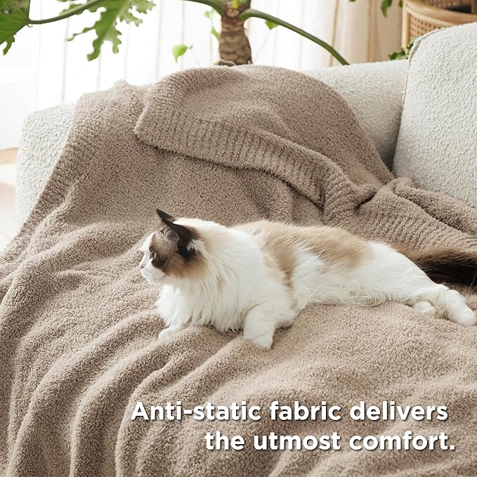 Bedsure Gentlesoft Cozy Knit Throw Blanket - Super Soft Fluffy Blanket for Couch, Bed, Sofa, Lightweight Warm All Season Plush Blankets, Mothers Day, Birthday Gifts for Women Men, Brown, 50x60 Inches