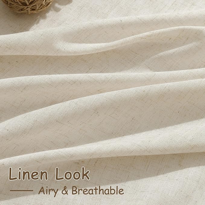 Nanspring 108 Inch Long Curtains for Living Room Birch Beige Linen Modern Farmhouse Decor Light Filtering Semi Sheer Curtain Back Tab Luxury Floor to Ceiling High Window for Bedroom 52x108, 2 Panels