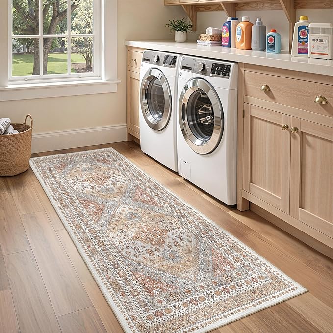 zesthome Runner Rug 2x5 - Stain Resistant Machine Washable Rug, Non Slip Vintage Hallway Runner Rugs, Low Pile Lightweight Runners for Kitchen, Entryway and Corridor