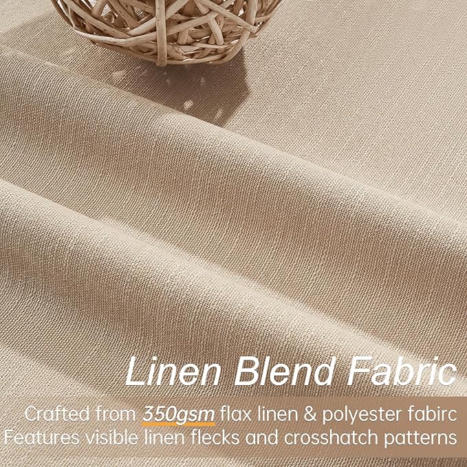 Topfinel Blackout Linen Blend Curtains 96 Inches Long 2 Panels,Black Out Drapes for Bedroom Living Room, Back Tab and Rod Pocket,Pinch Pleat Style with Hooks,Tan Light Taupe 52" Wide and 96" Length