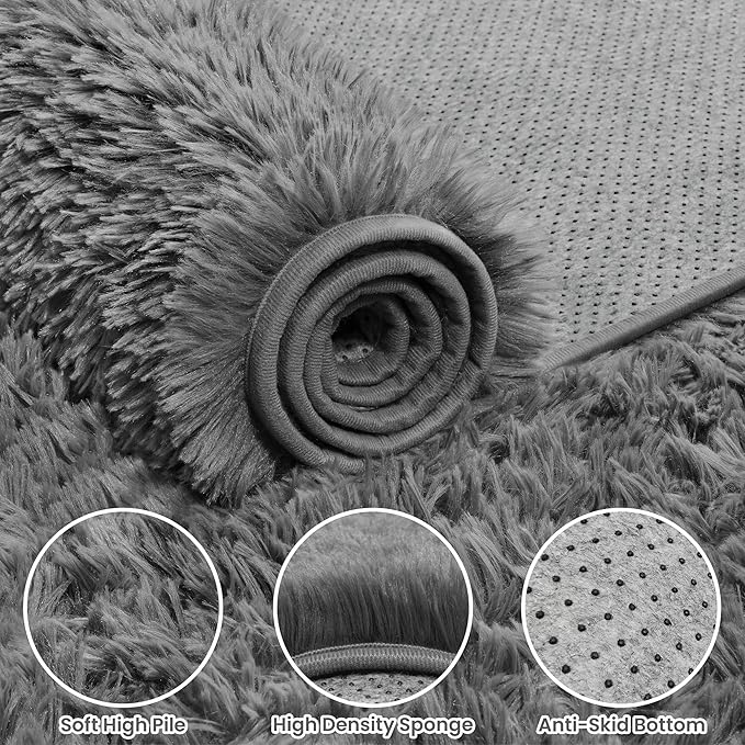 5x8 Area Rugs for Living Room: Soft Fluffy Shag Light Grey Rugs for Bedroom, Non Slip Large Fuzzy Plush Rug Indoor Floor Carpet for Nursery Kids Boys Girls Room, Dorms, Playroom, Modern Home Decor