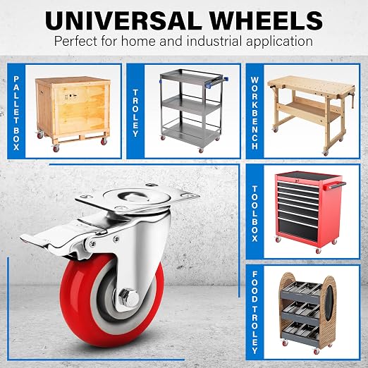 4 Inch Caster Wheels Heavy Duty Casters Set of 4 Lockable Cart Wheels - Image 6