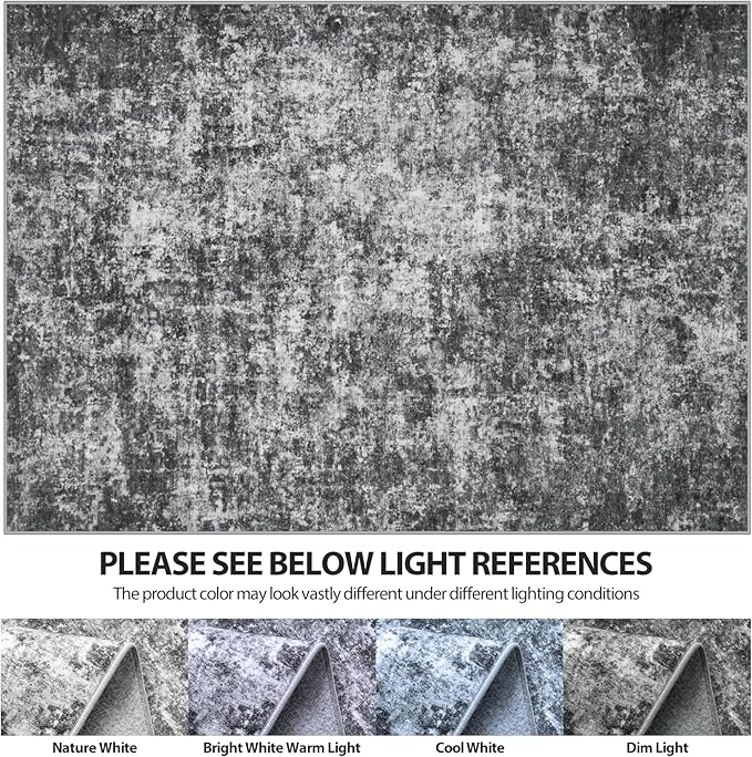 6x9 Area Rugs for Living Room Rug Washable: Abstract Rug for Dining Room Bedroom Carpet Non Slip 6 by 9 Indoor Modern Nursery Home Office Black Grey