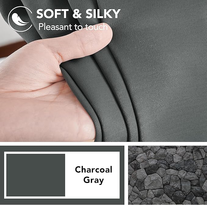 Deconovo Blackout Curtains, Thermal Insulated, W52 x L54 2 Panels, Back Tab, Machine Washable, Room-Darkening Drapes for Bedroom/Living Room Dark Grey