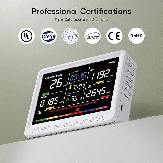 bonoch 16 in 1 Air Quality Monitor Indoor 10h-Battery & 5.5" Display 9 AQI+7 - Image 6
