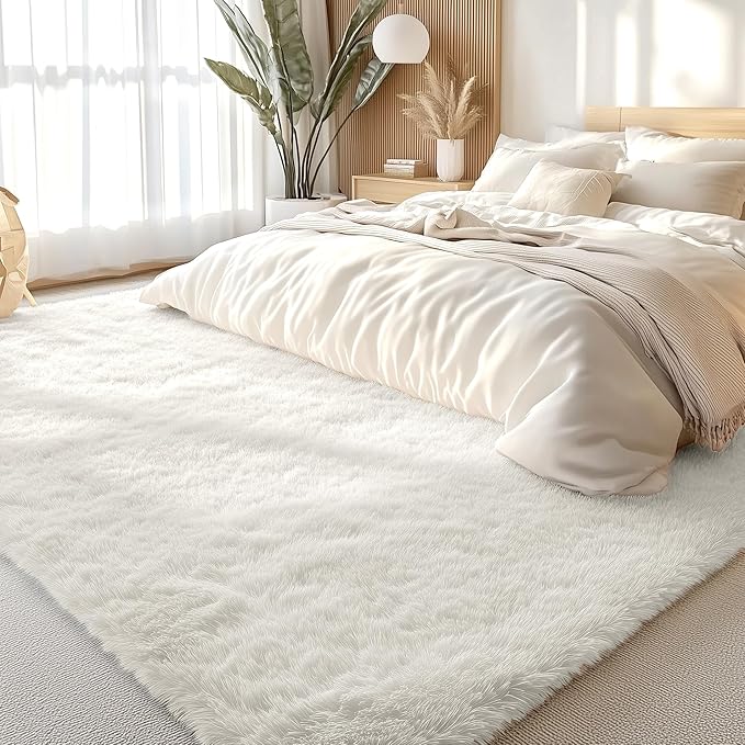 OLANLY 10x10 Machine Washable Large Area Rugs for Living Room, Bedroom, Soft Fluffy Shaggy Bedside Rug, Indoor Floor Carpet for Kids Girls and Boys, Dorms, Nursery, Home Decor Aesthetic, Ivory