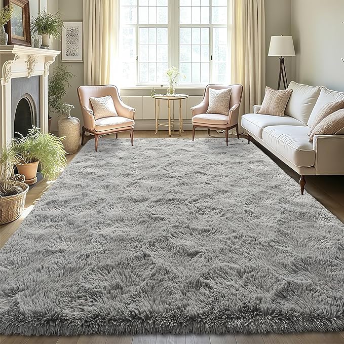 LOCHAS Ultra Soft Indoor Modern Area Rugs Fluffy Living Room Carpets for Children Bedroom Home Decor Nursery Rug 8 x10 Feet, Gray