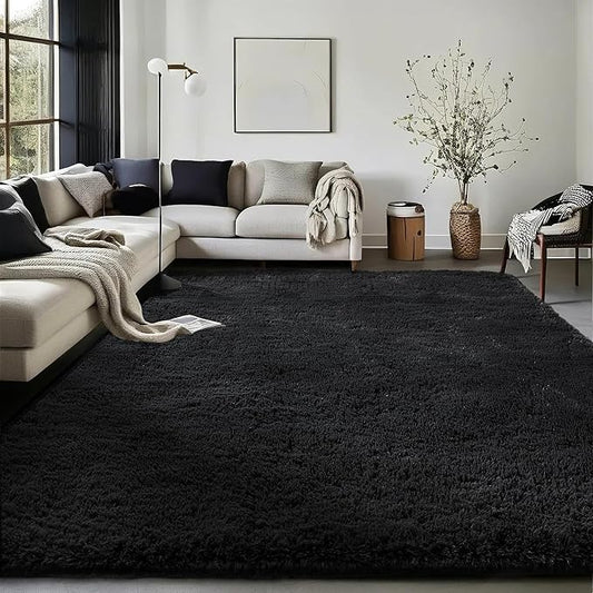 Ophanie Black Area Rugs for Bedroom Living Room, 4x6 Fluffy Fuzzy Shag Shaggy Carpet Soft Plush Furry Bedside Rug, Indoor Floor Rug for Kids Girls Boys Home Decor Aesthetic, Dorm Nursery