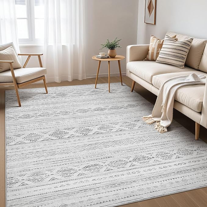 Nakagishi 9x12 Area Rug Living Room: Washable Boho Large Neutral Soft Farmhouse Modern Rugs Stain Resistant Moroccan Non-Slip Indoor Carpet for Bedroom Nursery Kids Office Dining Room- Dark Grey