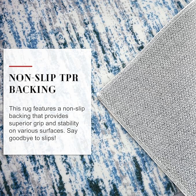 Lansny Modern Abstract Runner Rug 2.6x12, Grey Blue White Washable Long Kitchen Runner Non-Slip Soft Hallway Rug Runner Thin Print Faux Wool Carpet for Entryway Bedroom Laundry Room Indoor Home Decor