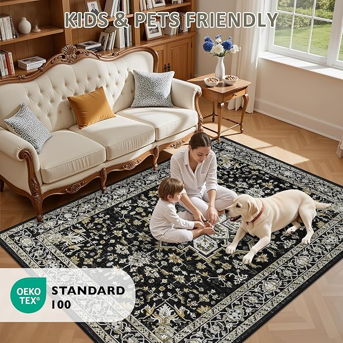 Area Rugs 10x14 Living Room Rug: Washable Rug Soft Vintage Boho Carpet Indoor Floor Non-Slip Stain Resistant Large Carpets for Bedroom Dining Room Farmhouse Nursery Home Office Beige