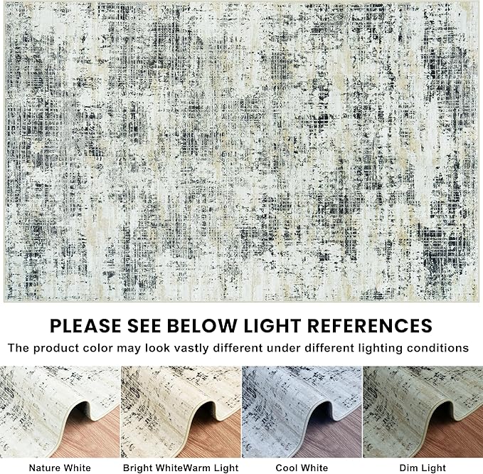9x12 Area Rugs for Living Room Washable Rug: Anti-Skid Abstract Modern Living Room Rug Soft Thin Carpets Indoor Floor Non-Shedding Carpet for Bedroom Dining Farmhouse Nursery Black Gray Gold