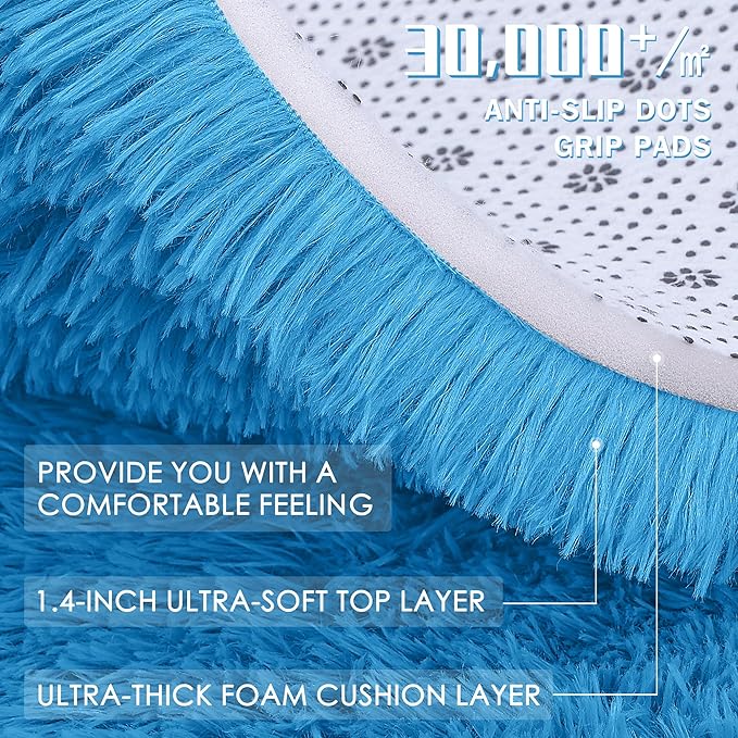 OLANLY 5x8 Machine Washable Large Area Rugs for Living Room, Bedroom, Soft Fluffy Shaggy Bedside Rug, Indoor Floor Carpet for Kids Girls and Boys, Dorms, Nursery, Home Decor Aesthetic, Bright Blue