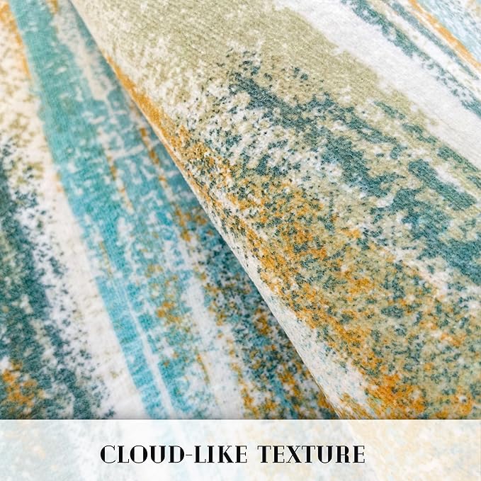Lansny Modern Abstract Runner Rug 2x6, Green Mustard Multi Washable Kitchen Runner Non-Slip Soft Hallway Rug Runner Thin Print Faux Wool Carpet for Entryway Bedroom Laundry Room Indoor Home Decor
