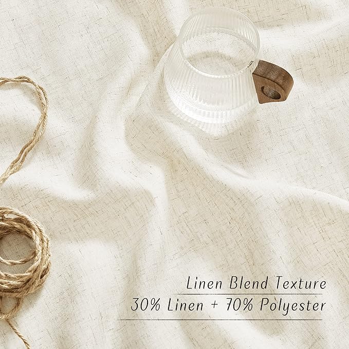 NICETOWN Linen Flax Semi Sheer Curtains 72" Length, Grommet Window Treatments Privacy Added with Light Penetration Vertical Drapes for Loft/Home Office, Natural, W55 x L72, 2 Panels