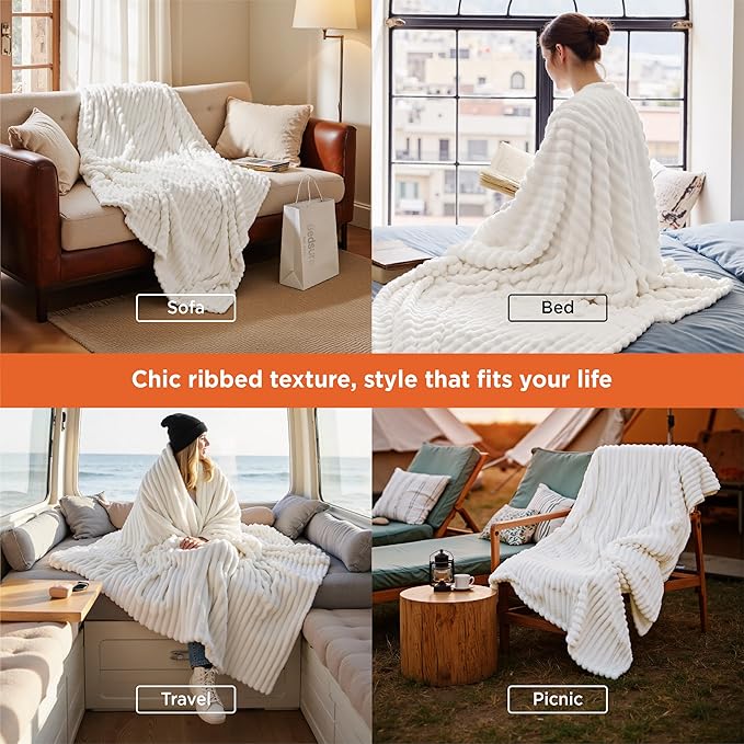 Bedsure GentleSoft Twin Blanket for Bed, Cozy Soft Twin Size Fleece Throw for Women and Girls, Dorm Room Essentials and Graduation Gift for Her, Off White, 60x80 Inches