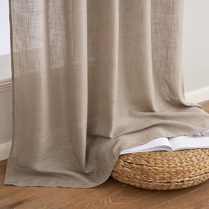 MIULEE Taupe Linen Curtains 90 Inch Length 2 Panels for Bedroom Living Room, Soft Thick Linen Textured Window Drapes Semi Sheer Light Filtering Back Tab Rod Pocket Burlap Look Decor, W37xL90