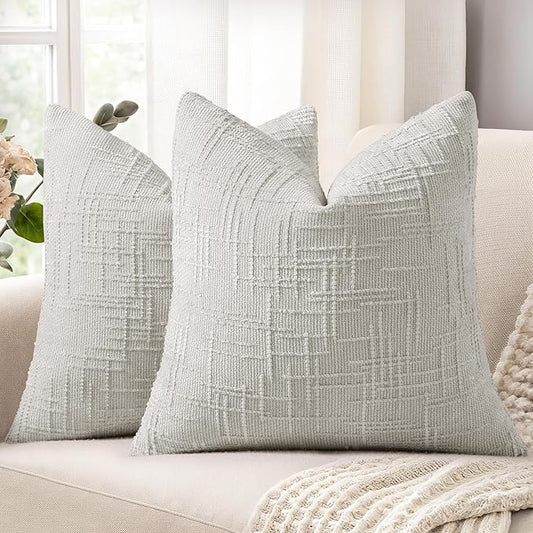 decorUhome Light Grey Chenille Throw Pillow Covers 18x18 Set of 2 Textured Soft Cozy Slubby Couch Pillow Covers Modern Farmhouse Boho Decorative Pillow Cases for Bed Sofa Living Room
