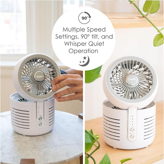 Crane 2-in-1 Air Purifier and Desk Fan, Fan and Air Purifier Combo, Night Stand - Image 3