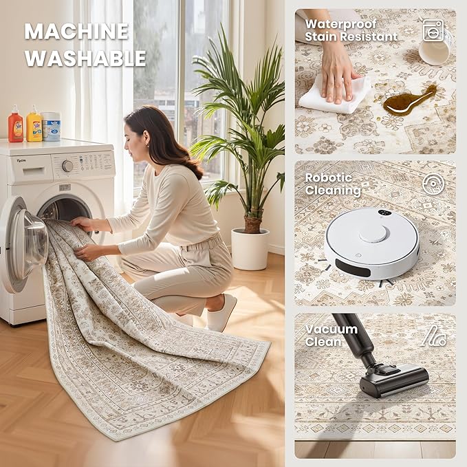 zesthome 2x6 Runner Rug for Hallways, Machine Washable Rug, Non Slip Vintage Low Pile Runners, Stain Resistant Runners for Entryway, Kitchen, Bathroom, Laundry Room, Corridor