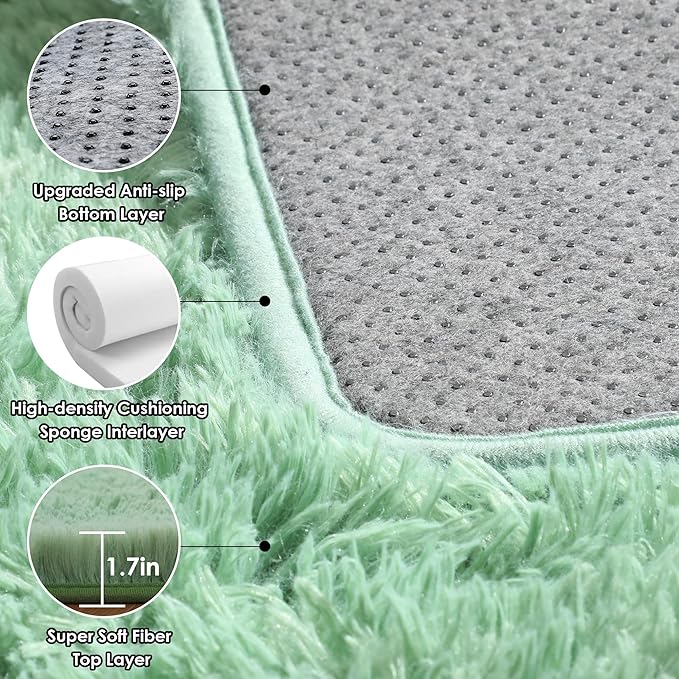 ONASAR Sage Green Rugs for Living Room Bedroom, 5x8 Fluffy Bedside Area Rug, Soft Plush Shaggy Indoor Floor Carpet for Nursery Kids Girls Boys Teen Dorm Home Office Decor Aesthetic