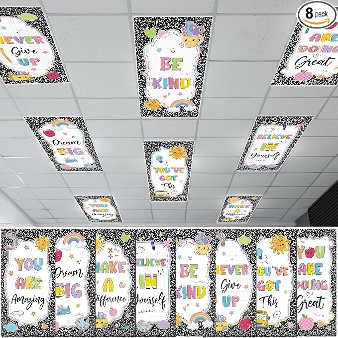 8Pcs Classroom Light Covers for Fluorescent Lights, Composition Inspirational by Shemilly