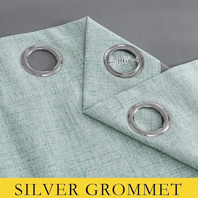 NICETOWN 100% Absolutely Blackout Linen Curtains with Thermal Insulated Liner, Seafoam Green, 42" Wide, 45" Length Energy Saving Curtains for Dining Room 2 Panels Set, Vertical Blinds