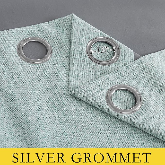 NICETOWN 100% Absolutely Blackout Linen Curtains with Thermal Insulated Grey Liner, Seafoam Green, 52" Wide, 108" Length Energy Saving Curtains for Living Room 2 Panels Set, Vertical Blinds