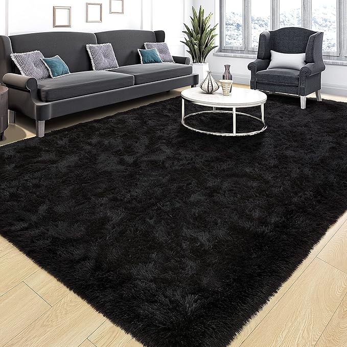 Tepook Area Rugs 8x10 for Living Room, Super Soft Fluffy Rugs for Bedroom, Modern Shaggy Rug Fuzzy Carpets for Kids, Plush Indoor Nursery Home Decor Rug with Non-Slip Bottom, Black