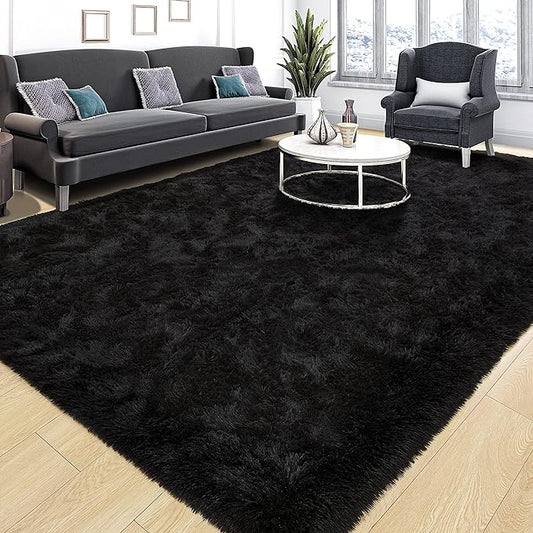 Tepook Super Soft Fluffy Rug for Bedroom, Modern Shaggy Fuzzy Kids Rugs for Living Room, Plush Indoor Nursery Home Decor Dorm Carpet with Non-Slip Bottom, Black, 3 X 5 Feet