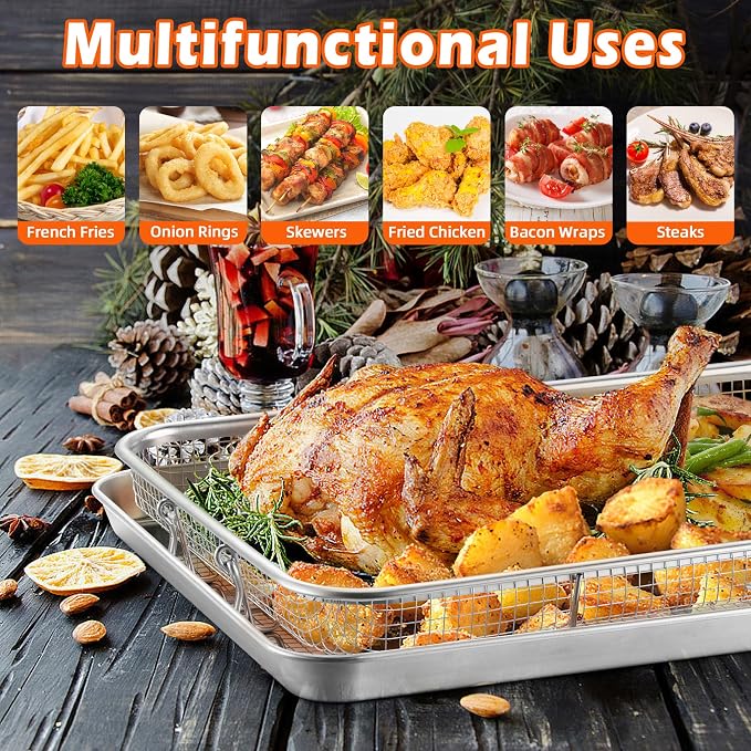 TeamFar Air Fryer Basket for Oven, 16”x12” Stainless Steel Air Fryer Basket and - Image 5