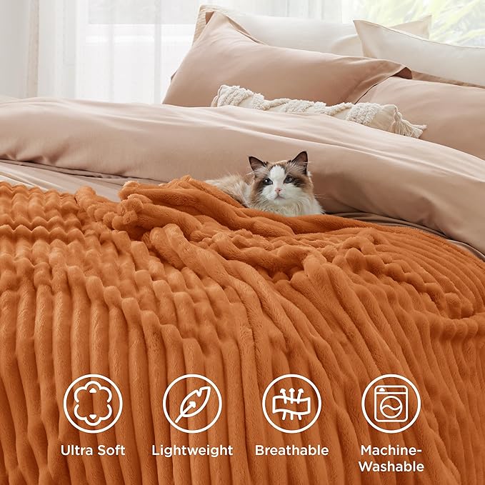 Bedsure GentleSoft Orange Twin XL Blanket for Bed - Cozy Soft Fall Blankets for Women, Cute Small Fleece Throws for Girls, Birthday Gifts for Women, 66x90 Inches